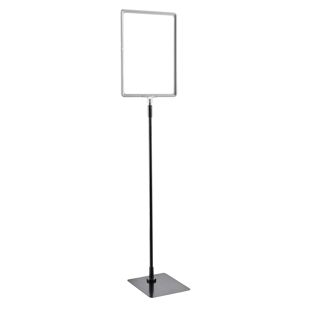 Plakatrahmen mit Standfuß und Halterung (Set) A4 grau  | Standfläche: schwarz  | Aluminiumstange verstellbar von 600 - 900 mm 