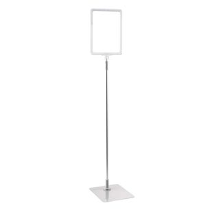 Plakatrahmen mit Standfuß und Halterung (Set) A5 transparent  | Standfläche: grau  | Aluminiumstange verstellbar von 600 - 900 mm
 