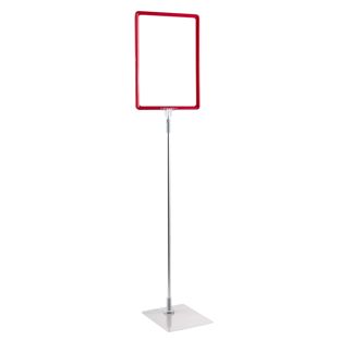 Plakatrahmen mit Standfuß und Halterung (Set) A5 rot  | Standfläche: grau  | Aluminiumstange verstellbar von 600 - 900 mm 