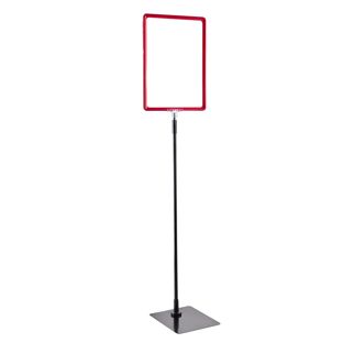 Plakatrahmen mit Standfuß und Halterung (Set) A5 rot  | Standfläche: schwarz  | Aluminiumstange verstellbar von 600 - 900 mm 
