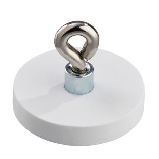 Gummierte Magnete mit Öse 31 mm | weiß