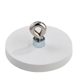 Gummierte Magnete mit Öse 43 mm | weiß