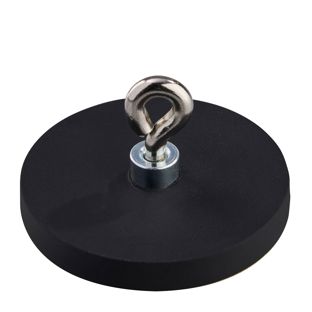 Gummierte Magnete mit Öse 43 mm | schwarz