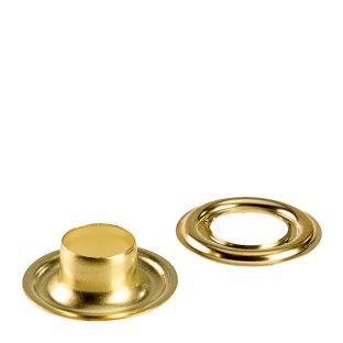 Planenösen, rostfrei, selbstschneidend, Messing Rundösen #3L (⌀ 11,3 mm) mit 9 mm langem Schaft  | gold 