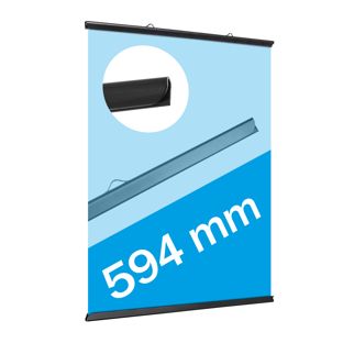 Posterschienen Kunststoff, zum Einschieben 594 mm | schwarz  | 2 Aufhänger 