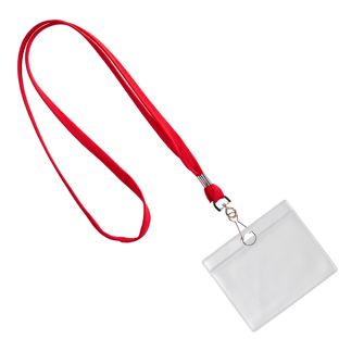 Ausweishülle mit Band Querformat | rot | 86 x 54 mm