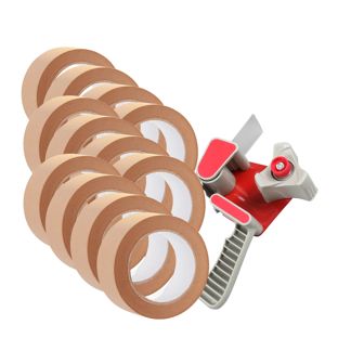 Packbandabroller und 12 Rollen Papier-Packband, braun 