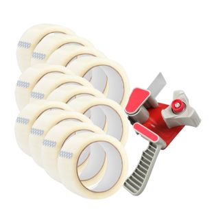 Packbandabroller und 12 Rollen Packband, transparent 