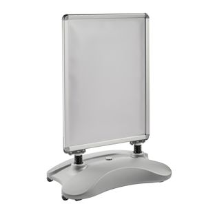 Kundenstopper A1 STORM-STOP Lite mit Wassertank, windfest, 32 mm Profil, runde Ecken silber 