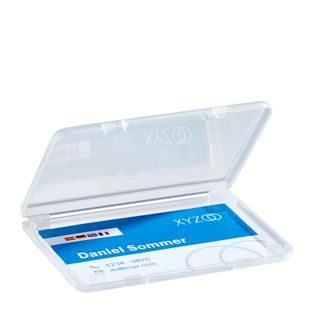 Visitenkartenbox mit Deckel, transparent, flache Ausführung 