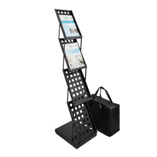 Prospektständer faltbar KAIRO 4 x A4 Metall mit Tasche, schwarz 
