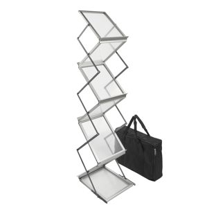 Prospektständer faltbar BOSTON 6 x A4 mit Tasche, silber 