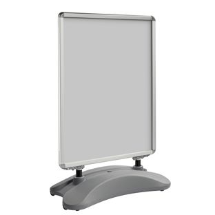 Kundenstopper STORM-STOP Lite B1 mit Wassertank, windfest, 32 mm Profil, runde Ecken, silber 