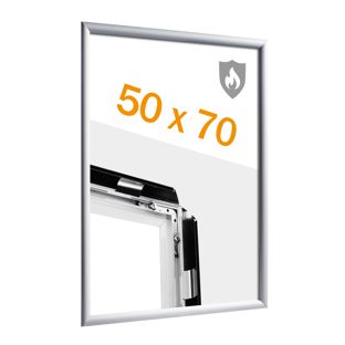Brandschutzrahmen 50 x 70 mit B1-Zertifizierung  mit PET Deckelblatt  | silber 
