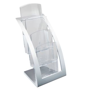 Prospekthalter, Polystyrol/ ABS, transparent PTXB 3 x 1/3 A4  | silber 