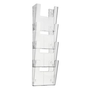 Wandprospekthalter, Polystyrol, transparent PTXK A4  | Hochformat  | 4 Fächer 