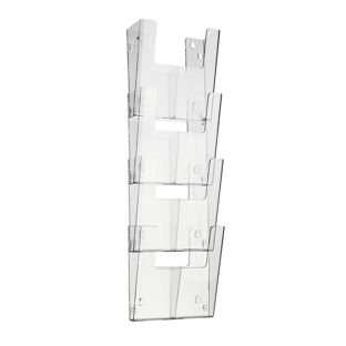 Wandprospekthalter, Polystyrol, inkl. Trennwände, transparent PTXK A4 + 1/3 A4  | Hochformat  | 4 Fächer 