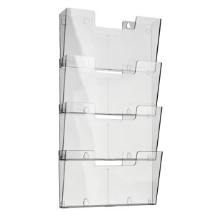 Wandprospekthalter, Polystyrol, transparent PTXK A4  | Querformat  | 4 Fächer 