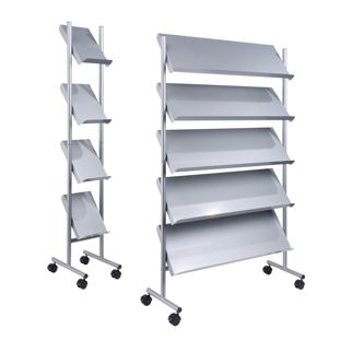 Prospektregal mit Rollen LINCOLN, Metall, silber 