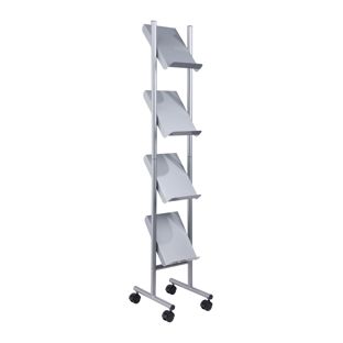 Prospektregal mit Rollen LINCOLN, Metall, 4x A4, silber 4  | 4x A4 