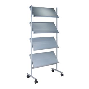 Prospektregal mit Rollen LINCOLN, Metall, 12x A4, silber 4  | 12x A4 