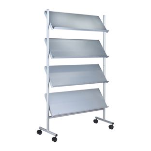 Prospektregal mit Rollen LINCOLN, Metall, 16x A4, silber 4  | 16x A4 