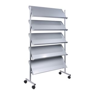 Prospektregal mit Rollen LINCOLN, Metall, 20x A4, silber 5  | 20x A4 