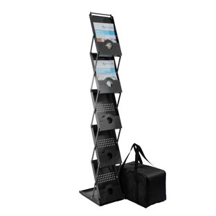 Prospektständer faltbar PHOENIX 5 x A4 mit Tasche, schwarz 