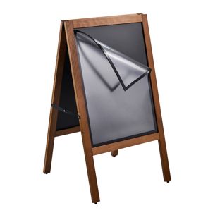 Kundenstopper Holz COMBI, A2, mit Kreidetafel und Magnetrahmen, Holzoptik 