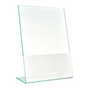 L-Aufsteller mit Glasoptik, PMMA (Acryl), transparent A5  | Hochformat 