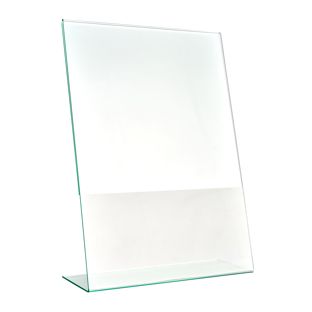 L-Aufsteller mit Glasoptik, PMMA (Acryl), transparent A4  | Hochformat 
