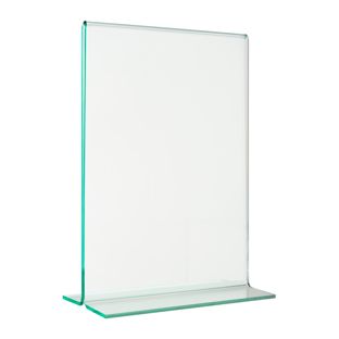 T-Aufsteller mit Glasoptik, PMMA (Acryl), transparent A6  | Hochformat 