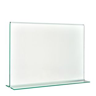 T-Aufsteller mit Glasoptik, PMMA (Acryl), transparent A5  | Querformat 