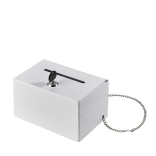 Spendenbox abschließbar, Metall weiß 