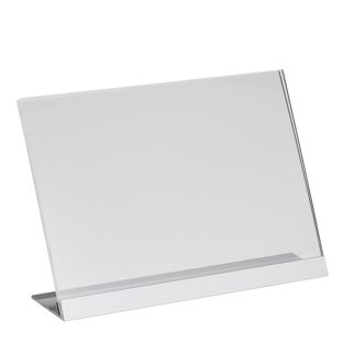 L-Aufsteller Acryl mit Aluminiumfuß transparent, silber | A5