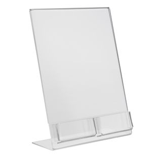 L-Aufsteller mit Extrafach PREMIUM, Acryl Hochformat | A4 + 2x 56 x 88 mm