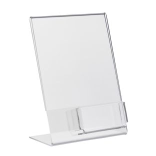 L-Aufsteller mit Extrafach PREMIUM, Acryl A5 + 56 x 88 mm  | Hochformat 