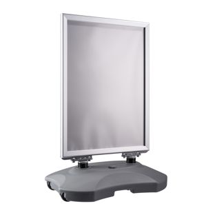 Kundenstopper B2 STORM-STOP Lite mit Wassertank, windfest, 32 mm Profil, Gehrung silber 