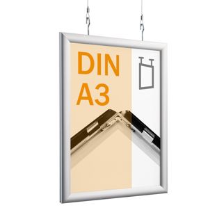 Klapprahmen doppelseitig A3, mit Deckenabhängung, silber 