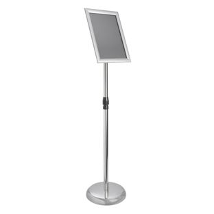 Infoständer A4 ELEVATE höhenverstellbar mit Klapprahmen silber  | Gehrung 