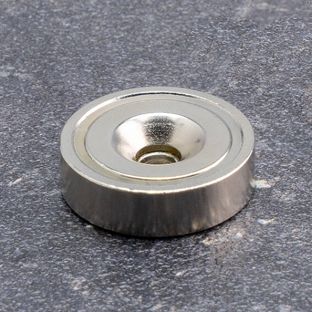 Topfmagnet mit Bohrung und Senkung, Neodym 25 mm | vernickelt  | 19 kg