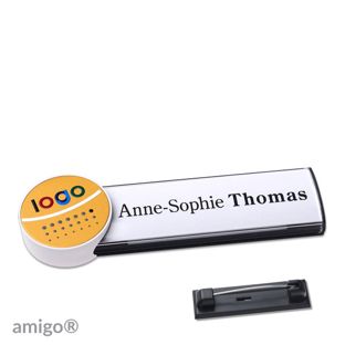 Namensschilder amigo® alu-print Nadel anthrazit  | circle  | weiß  | gold 