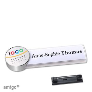 Namensschilder amigo® alu-print Nadel weiß  | circle  | edelstahl  | silber 