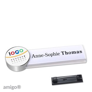 Namensschilder amigo® alu-print Nadel weiß  | circle  | edelstahl  | weiß 