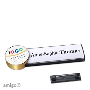 Namensschilder amigo® alu-print Nadel anthrazit  | circle  | gold  | weiß 