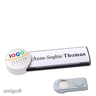 Namensschilder amigo® alu-print Magnet anthrazit  | smag® Magnet  | circle  | weiß  | silber 