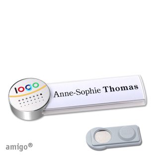 Namensschilder amigo® alu-print Magnet weiß  | smag® Magnet  | circle  | chrom  | silber 