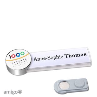 Namensschilder amigo® alu-print Magnet weiß  | smag® Magnet  | circle  | chrom  | weiß 