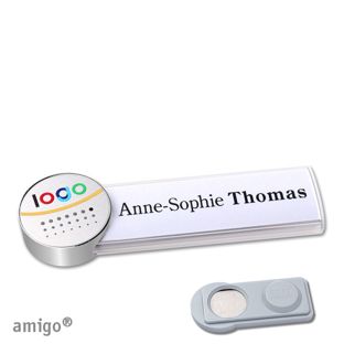 Namensschilder amigo® alu-print Magnet weiß  | smag® Magnet  | circle  | edelstahl  | silber 