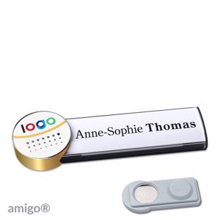Namensschilder amigo® alu-print Magnet anthrazit  | smag® Magnet  | circle  | gold  | weiß 